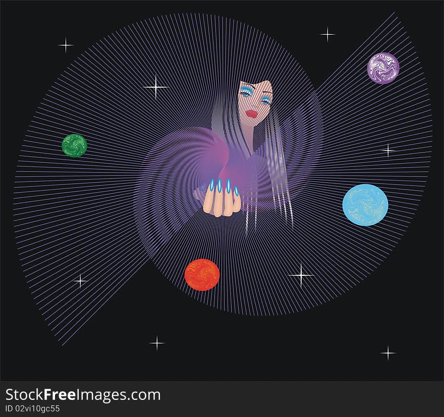 Girl holding a star system. Girl holding a star system