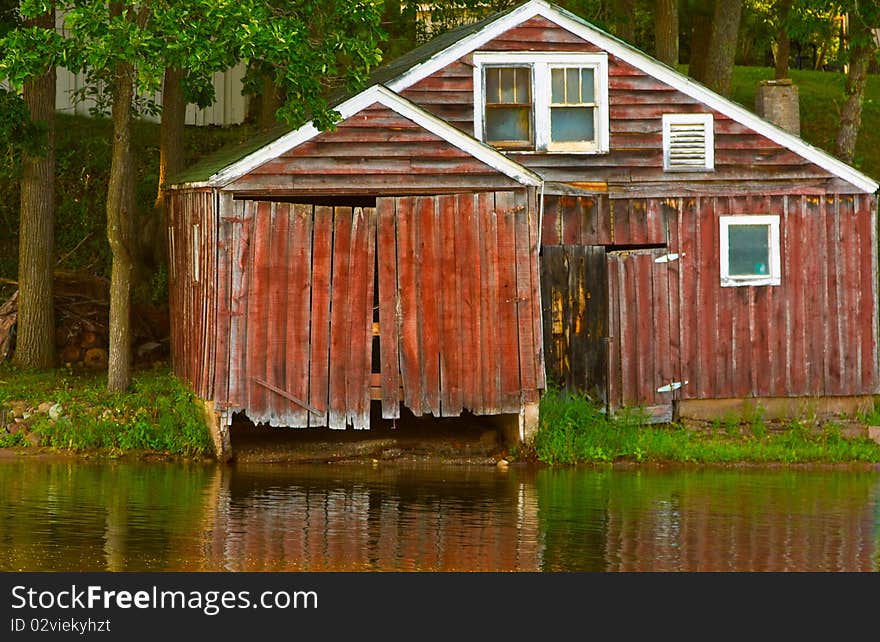 Old boathouse on the lake