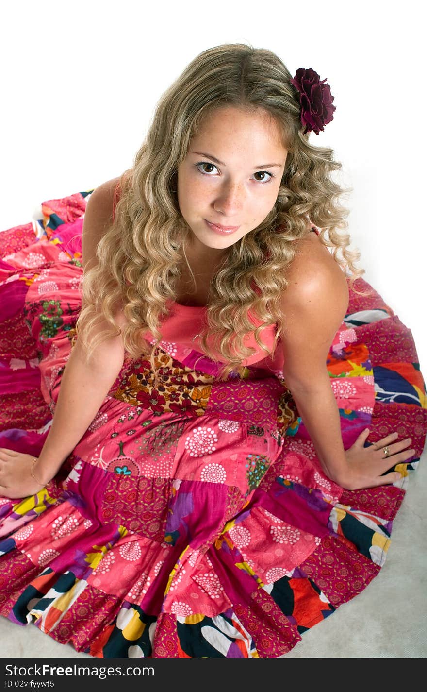 The beauty girl in pink on light background