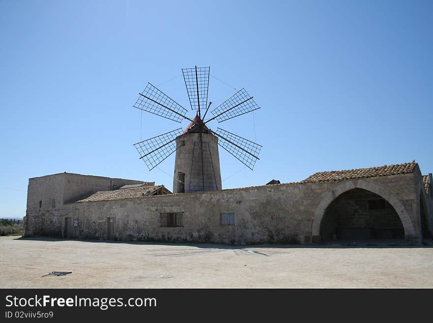 An old windmill in Sicily, Italy.