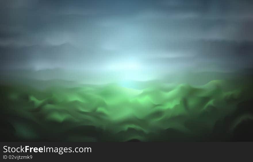 Beautiful foggy mountainous landscape (the whole image is one big gradient mesh). Beautiful foggy mountainous landscape (the whole image is one big gradient mesh)