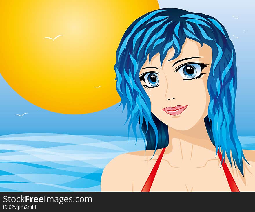 Girl With Deep Blue Eyes And Hair