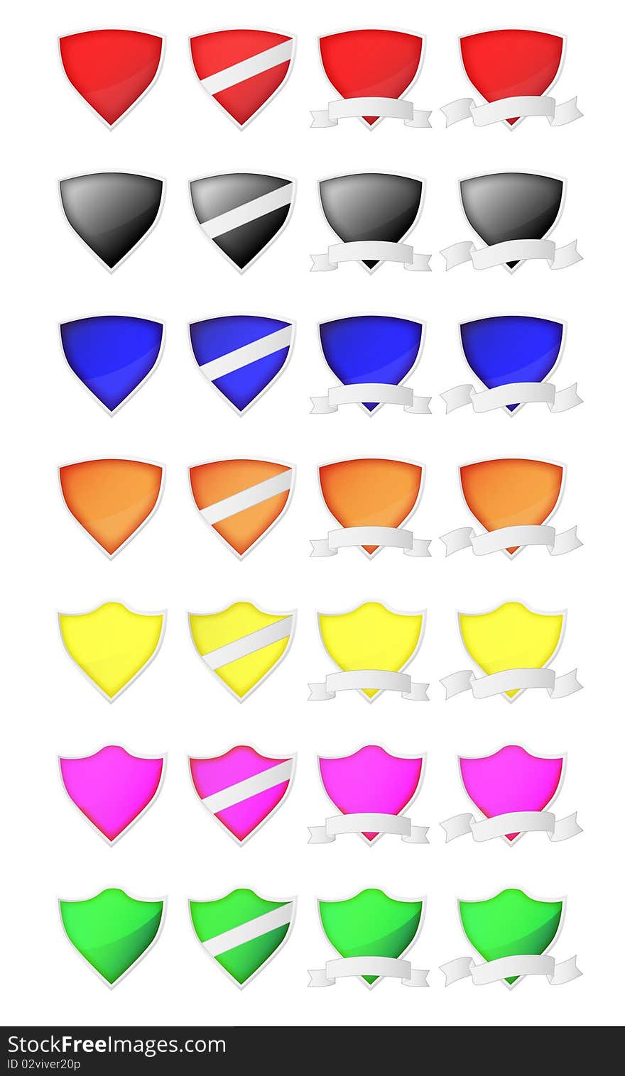 Collection of shield variation blank, strip or ribbon on white background. Collection of shield variation blank, strip or ribbon on white background