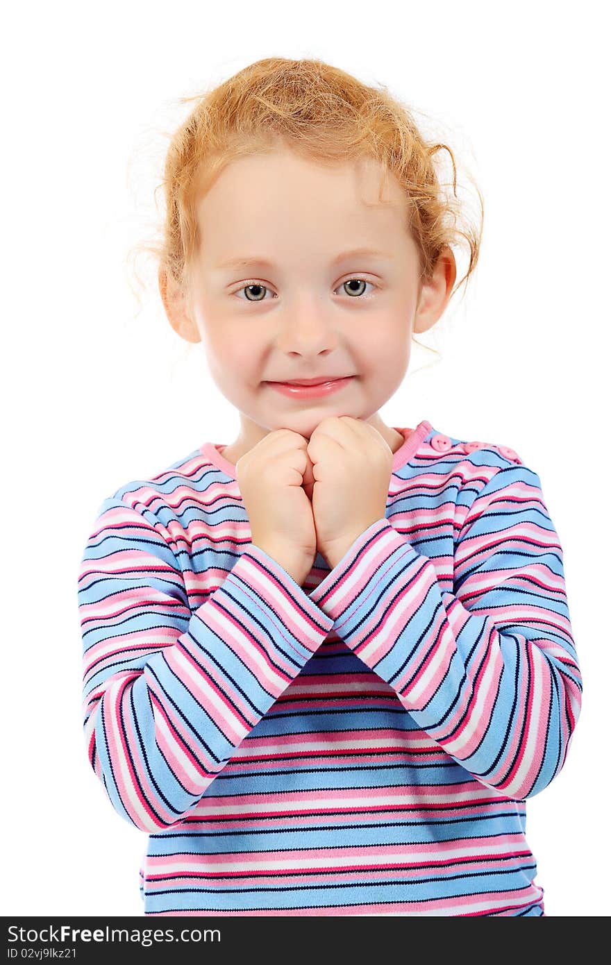 Portrait of a cute red-haired girl. Isolated over white background. Portrait of a cute red-haired girl. Isolated over white background.