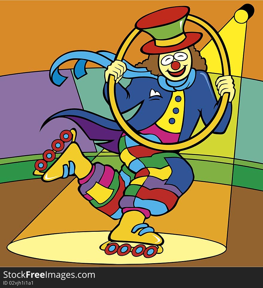 Happy color clown  in action with circle