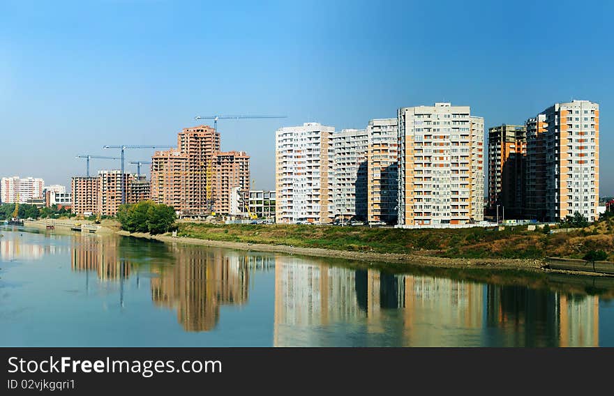 Panoramas of construction of city area about the river. Panoramas of construction of city area about the river