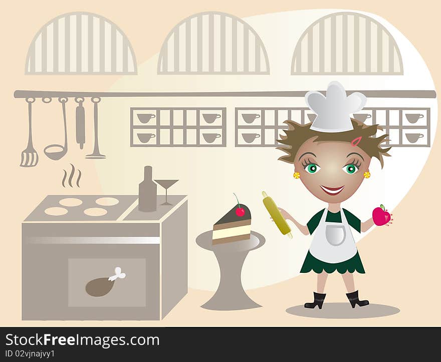 Happy little cook on the kitchen- illustration