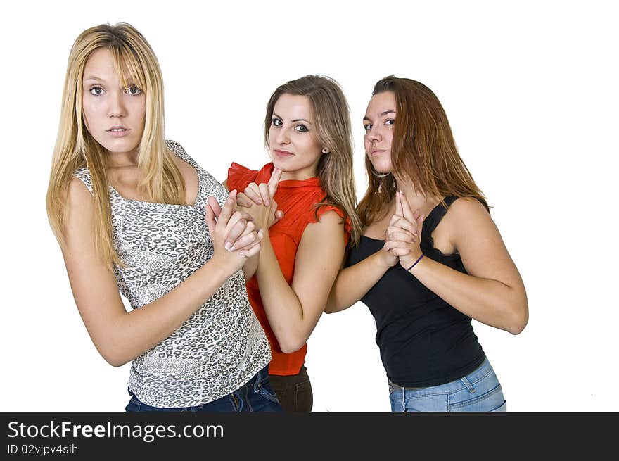 Three girls playing in studio. Three girls playing in studio