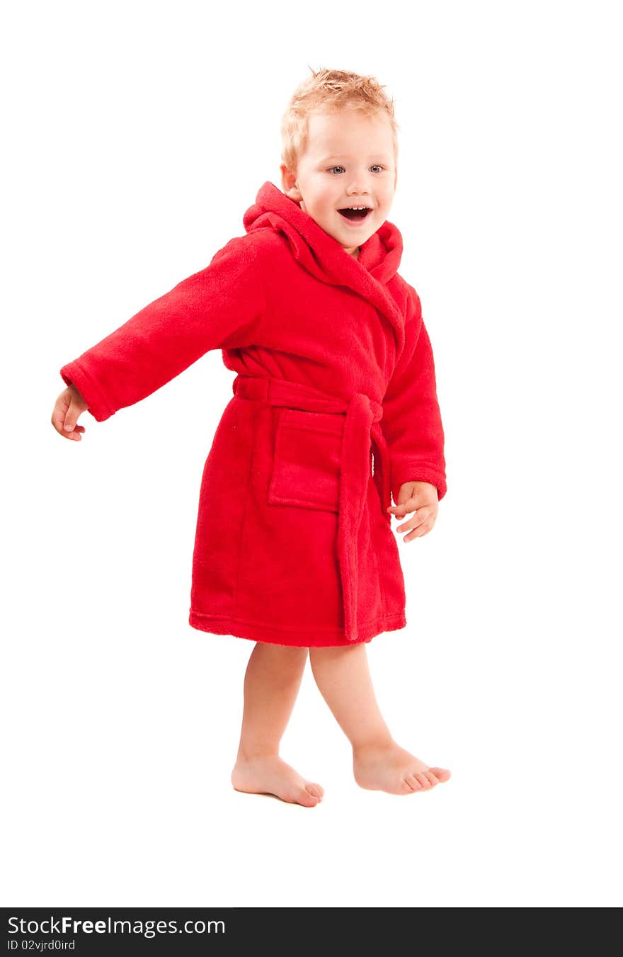 Surprised small boy over white background