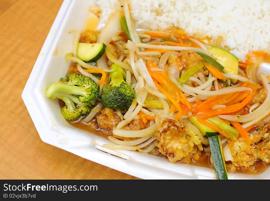 Oriental mixed vegetable cuisine with rice. Suitable for concepts such as diet and nutrition, healthy lifestyle, and food and beverage.