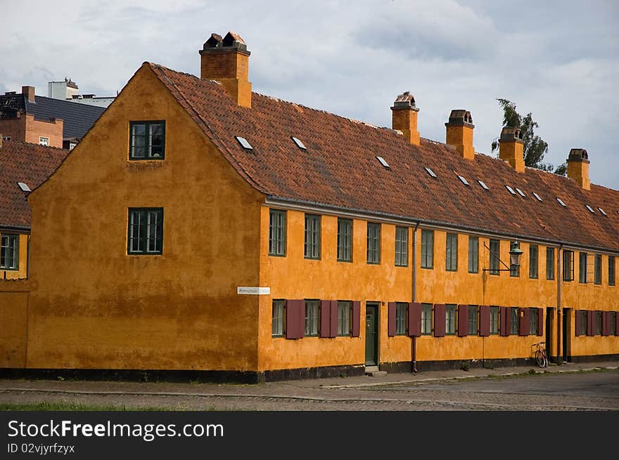 Large orange house, old building