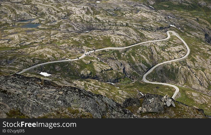 Dangerous serpentine road in mountains