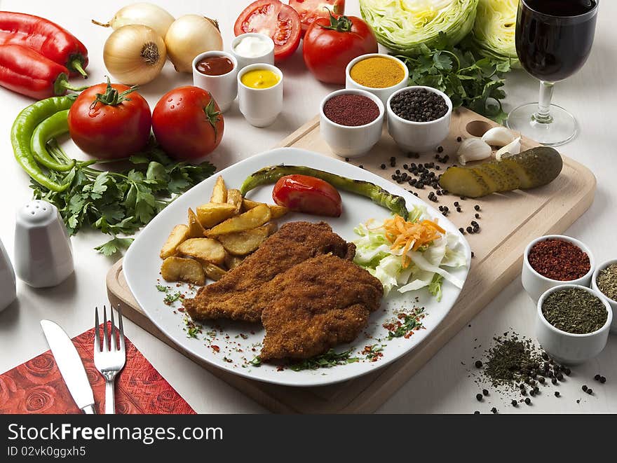 Food ingredients with chicken and cola. Food ingredients with chicken and cola