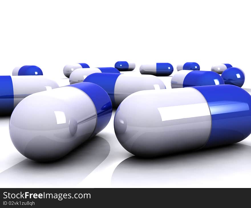 White/ blue pills illustration on white. White/ blue pills illustration on white