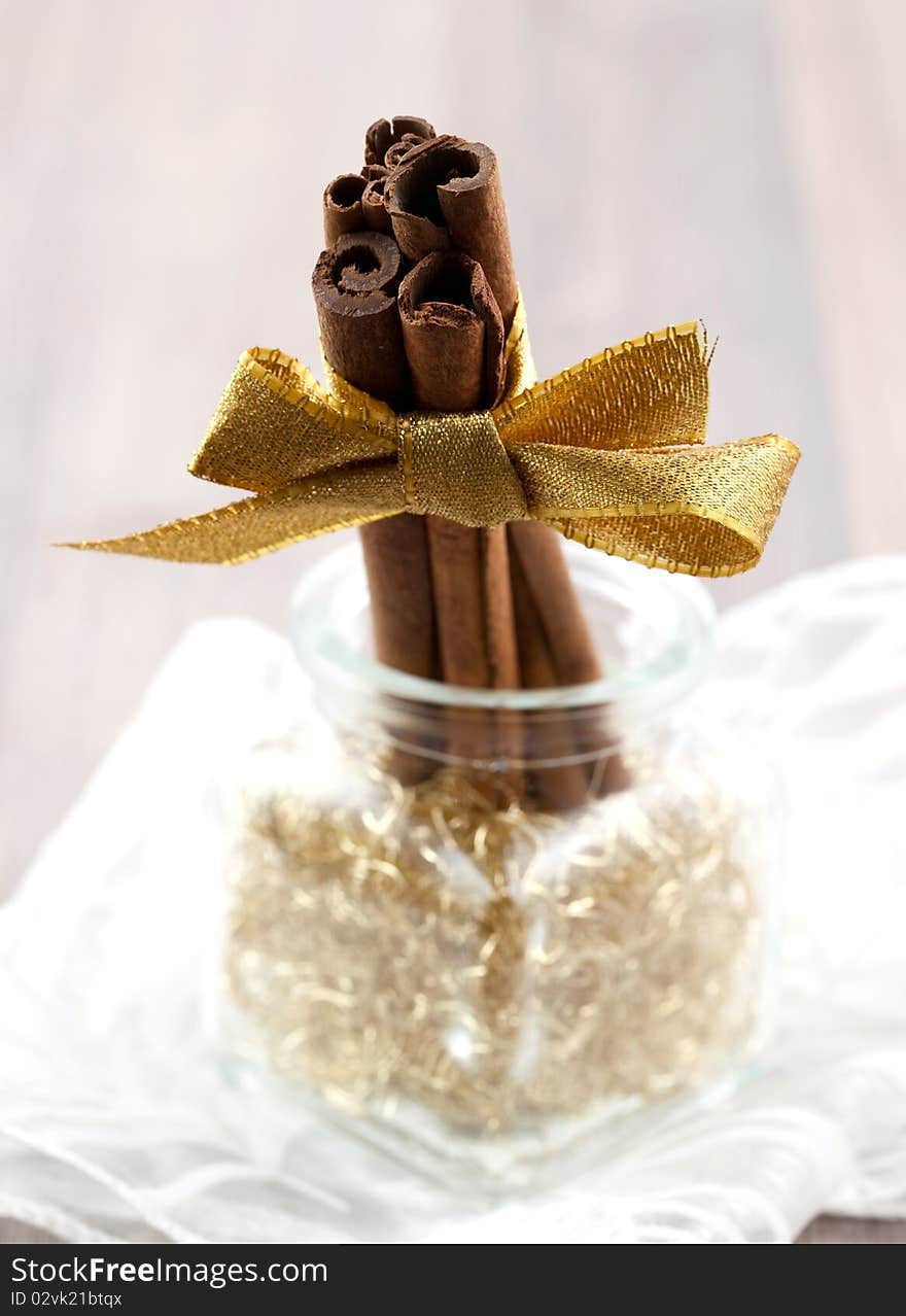 cinnamon stick in glass decorated