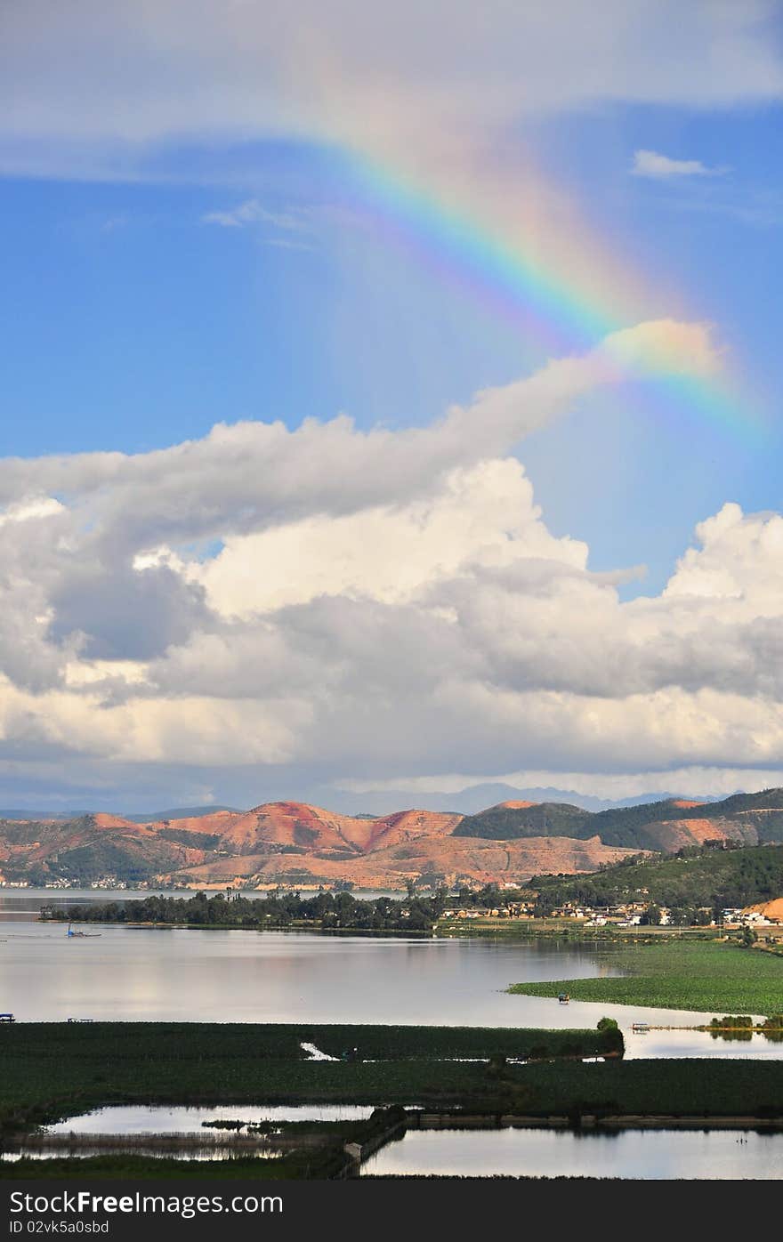 A beautiful rainbow in the sky. A beautiful rainbow in the sky