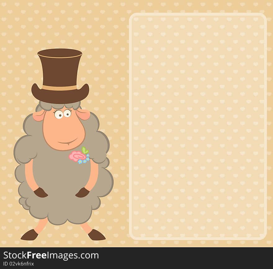 Cartoon sheep fiance on a background for a design