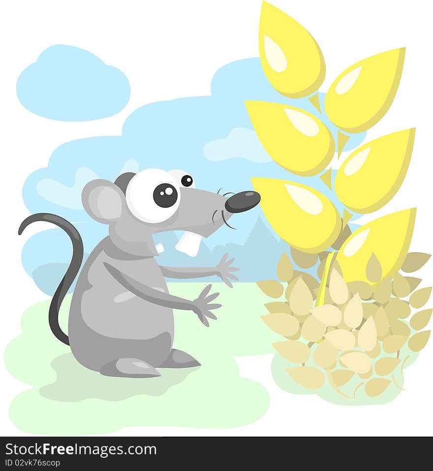 Surprised Mouse harvests of wheat