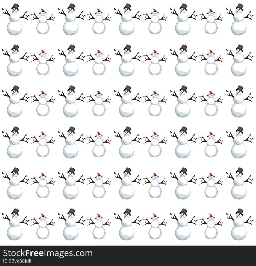 Winter background - snowmen over white