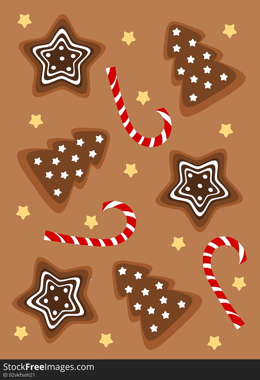 Christmas gingerbread cookie and candy background. Vector illustration. Christmas gingerbread cookie and candy background. Vector illustration