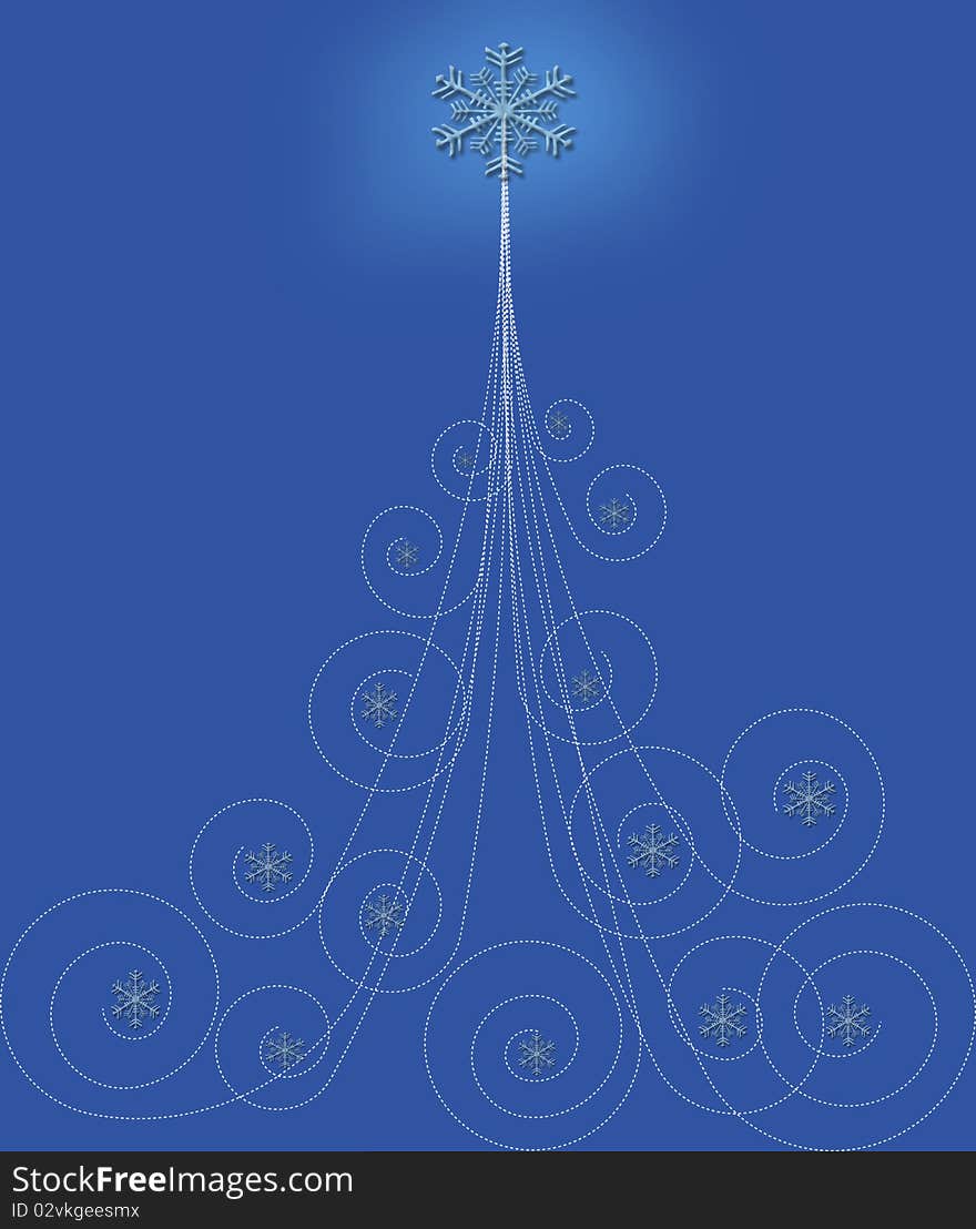 White Christmas Tree with snowflakes on blue background. White Christmas Tree with snowflakes on blue background.