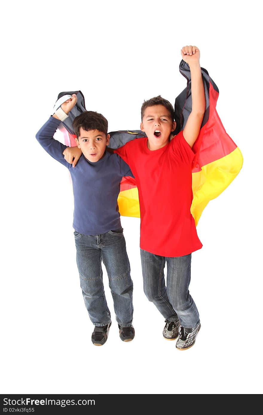 Two male kids with a german flag. Two male kids with a german flag