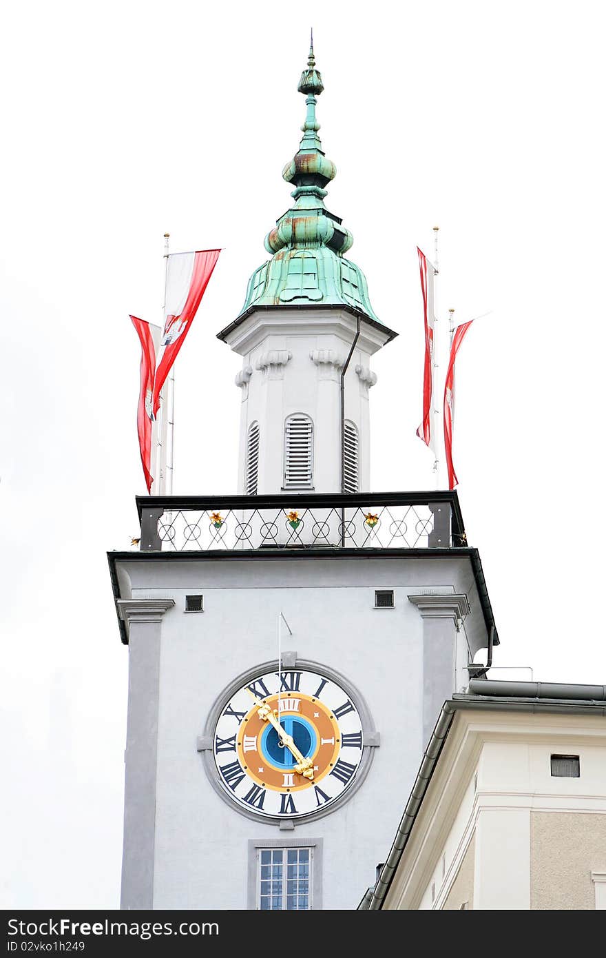 Church Clock In Austria Isolated