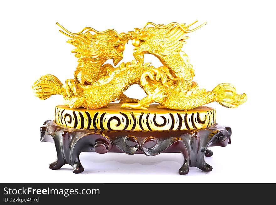 Two Golden Dragon on white background