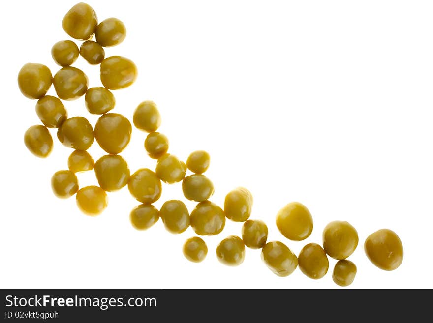 A number of canned peas. Taken against the light. Isolated on white background.