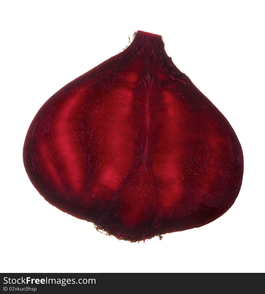 Slice beets. Taken against the light. Isolated on white background.