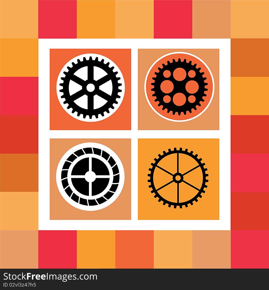 A mosaic consisting of gear of different color. A mosaic consisting of gear of different color