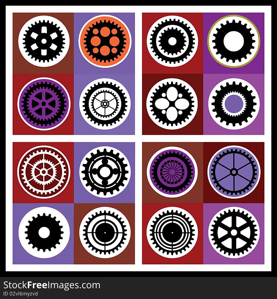 A mosaic consisting of gear of different color. A mosaic consisting of gear of different color