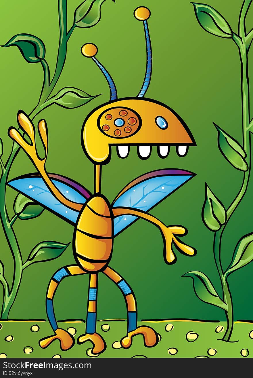 Illustration of a tiny bug character