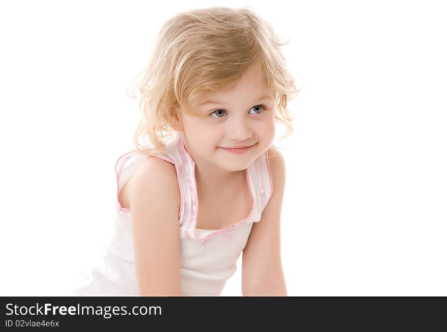 Portrait of little girl sitting on white background. Portrait of little girl sitting on white background