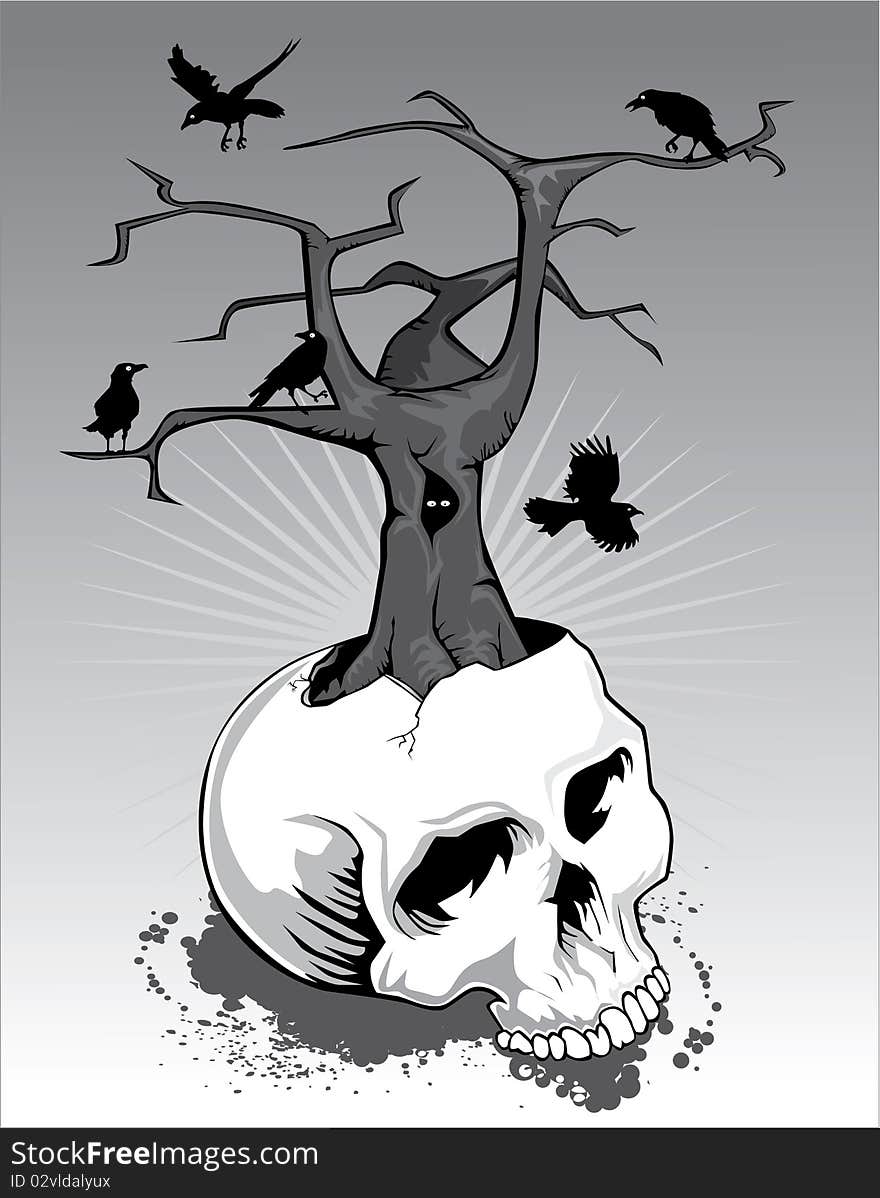 Skull with Tree and Crows