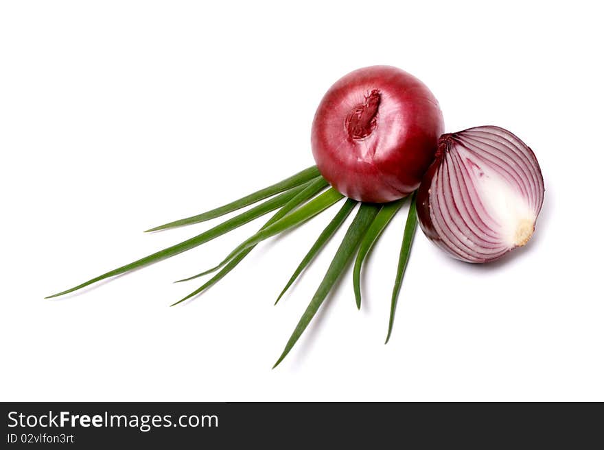 Sliced onion isolated on white