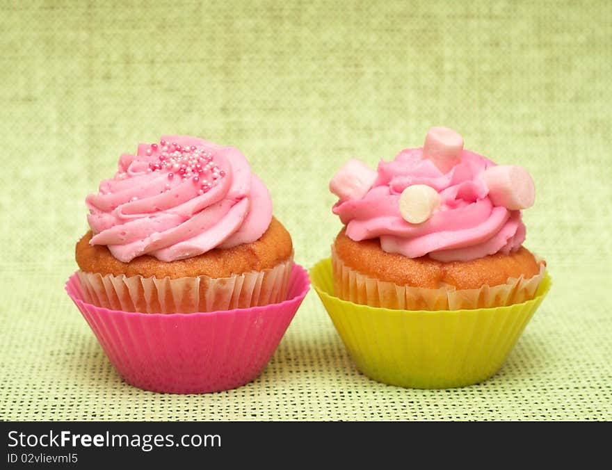 Vanilla cupcakes with strawberry icing