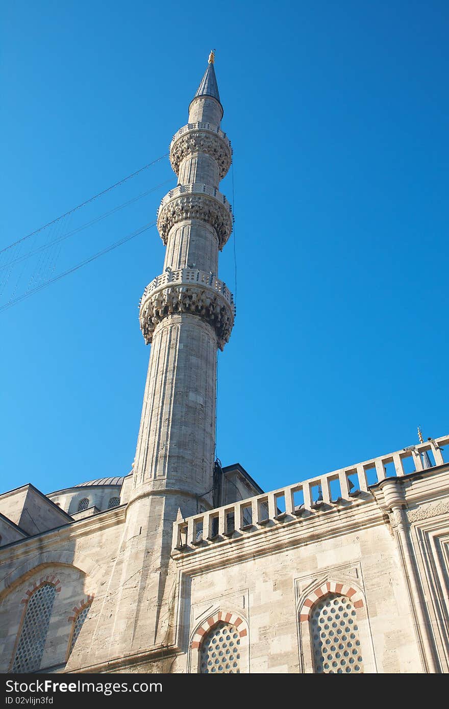 One of Minarets in Blue Mosque in Istanbul, Turkey