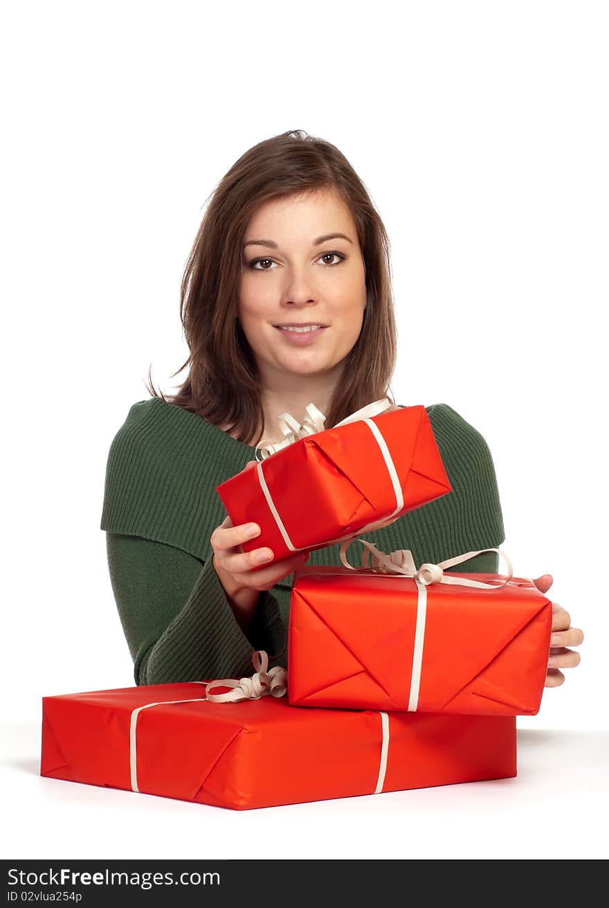 Beautiful women holding gift box