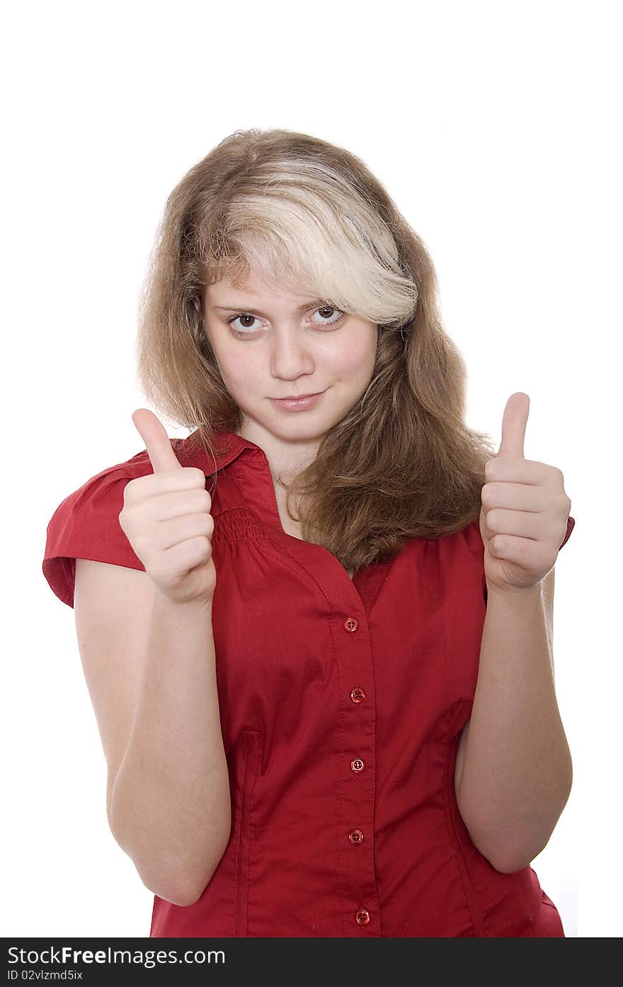 Closeup portrait of a beautyfull young girl in red