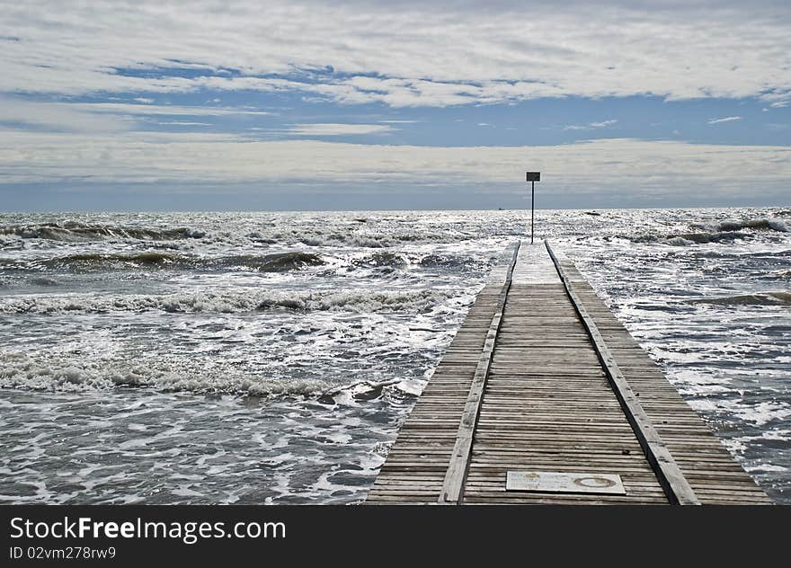 Sea landscape and pontoon , Adriatic Sea, Italy