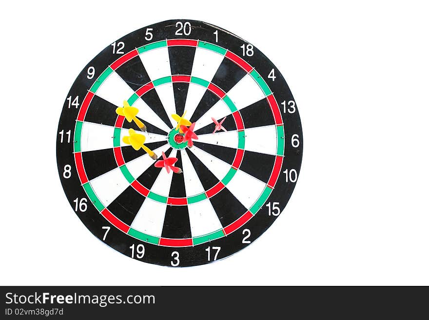 Darts game and target at white background