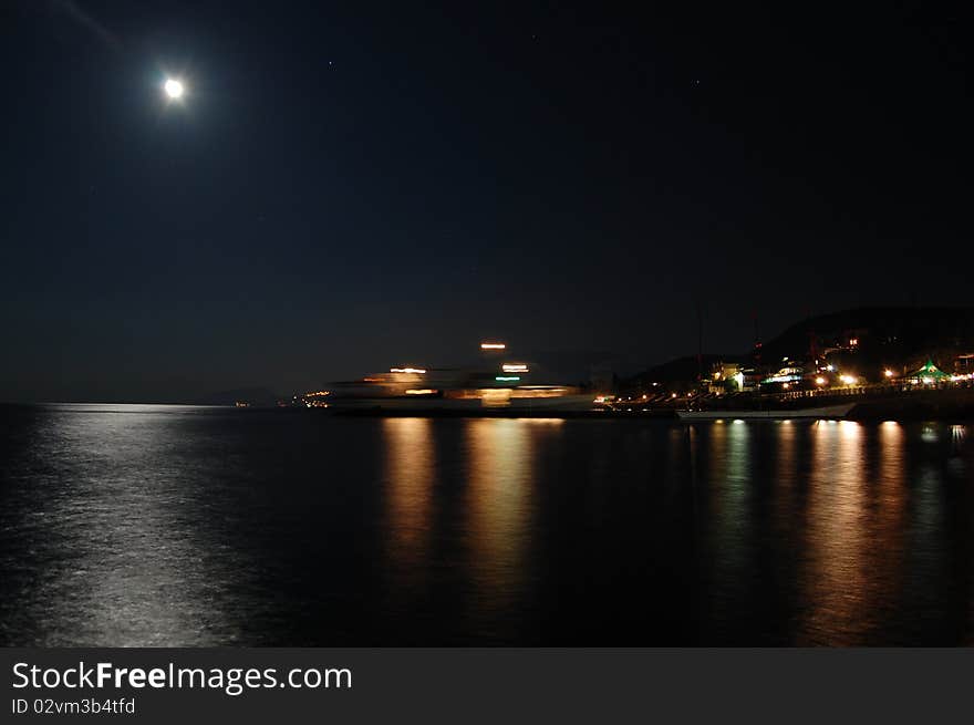 Night city near the sea