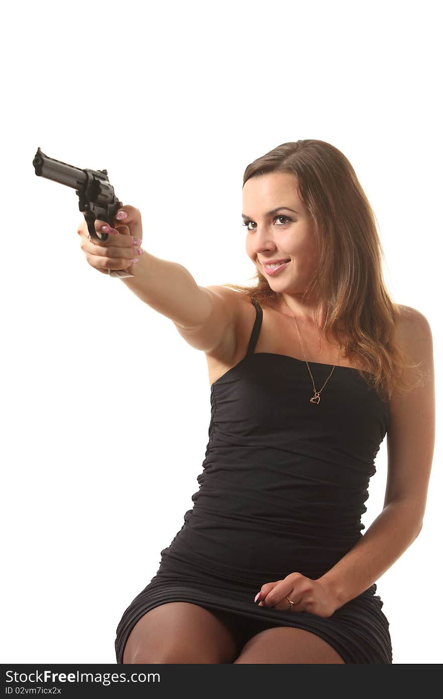 Girl Is Aiming A Revolver