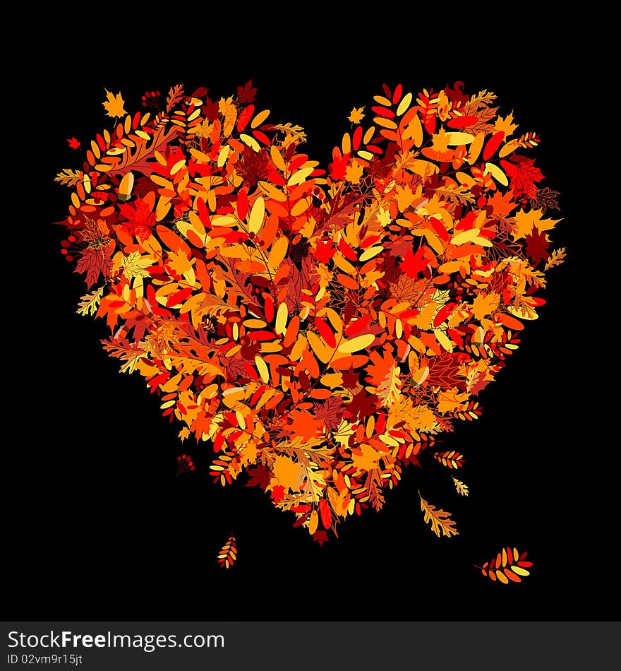 I Love Autumn! Heart Shape From Falling Leaves