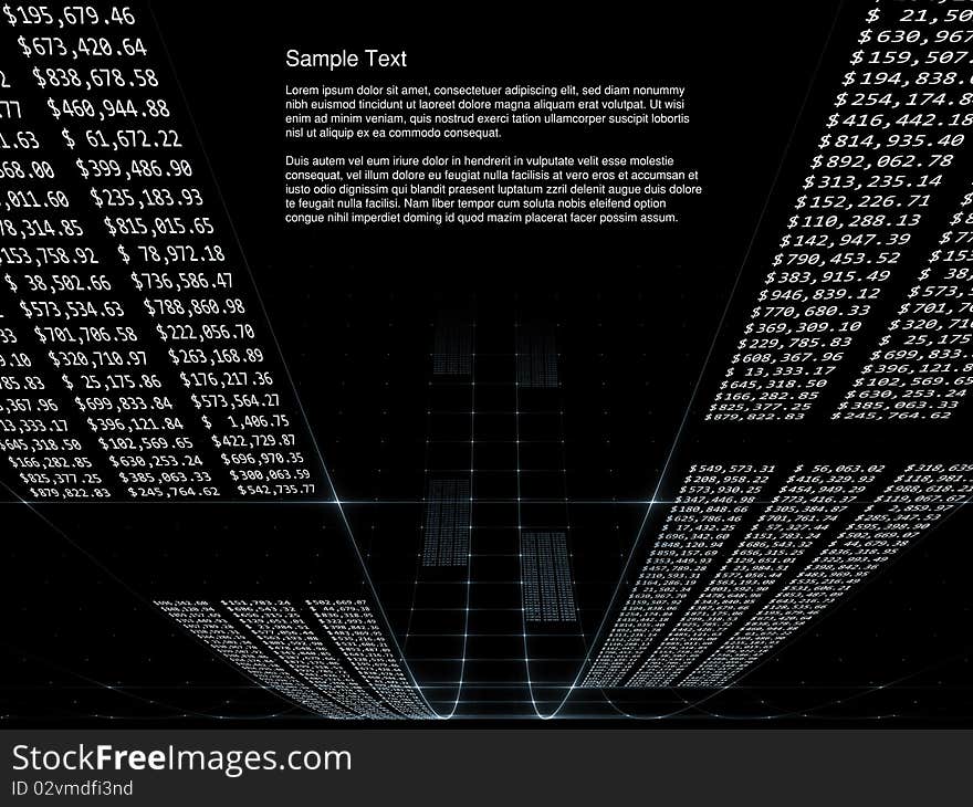 Conceptual interplay of perspective lines, shapes and symbols on the subject of business transactions, data processing, telecommunications, Internet and office work. Conceptual interplay of perspective lines, shapes and symbols on the subject of business transactions, data processing, telecommunications, Internet and office work.