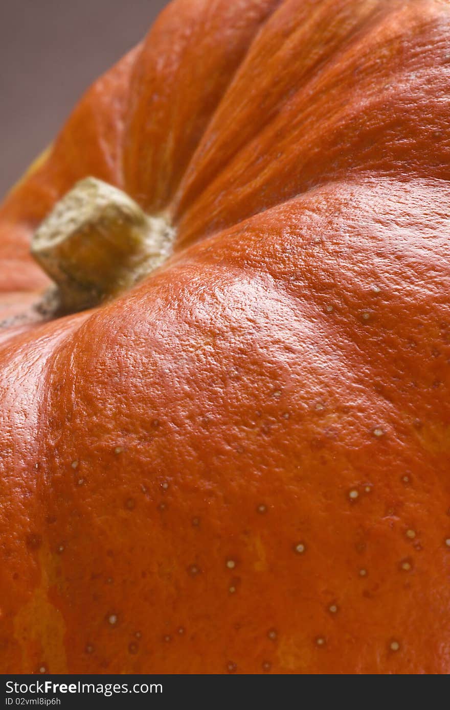 Close-up view of Pumpkin on brown background. Natural. Soft focus.