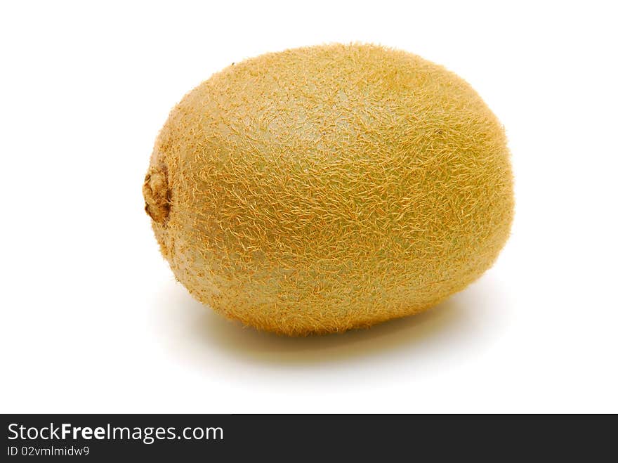 One whole ripe kiwi fruit on a white background. One whole ripe kiwi fruit on a white background