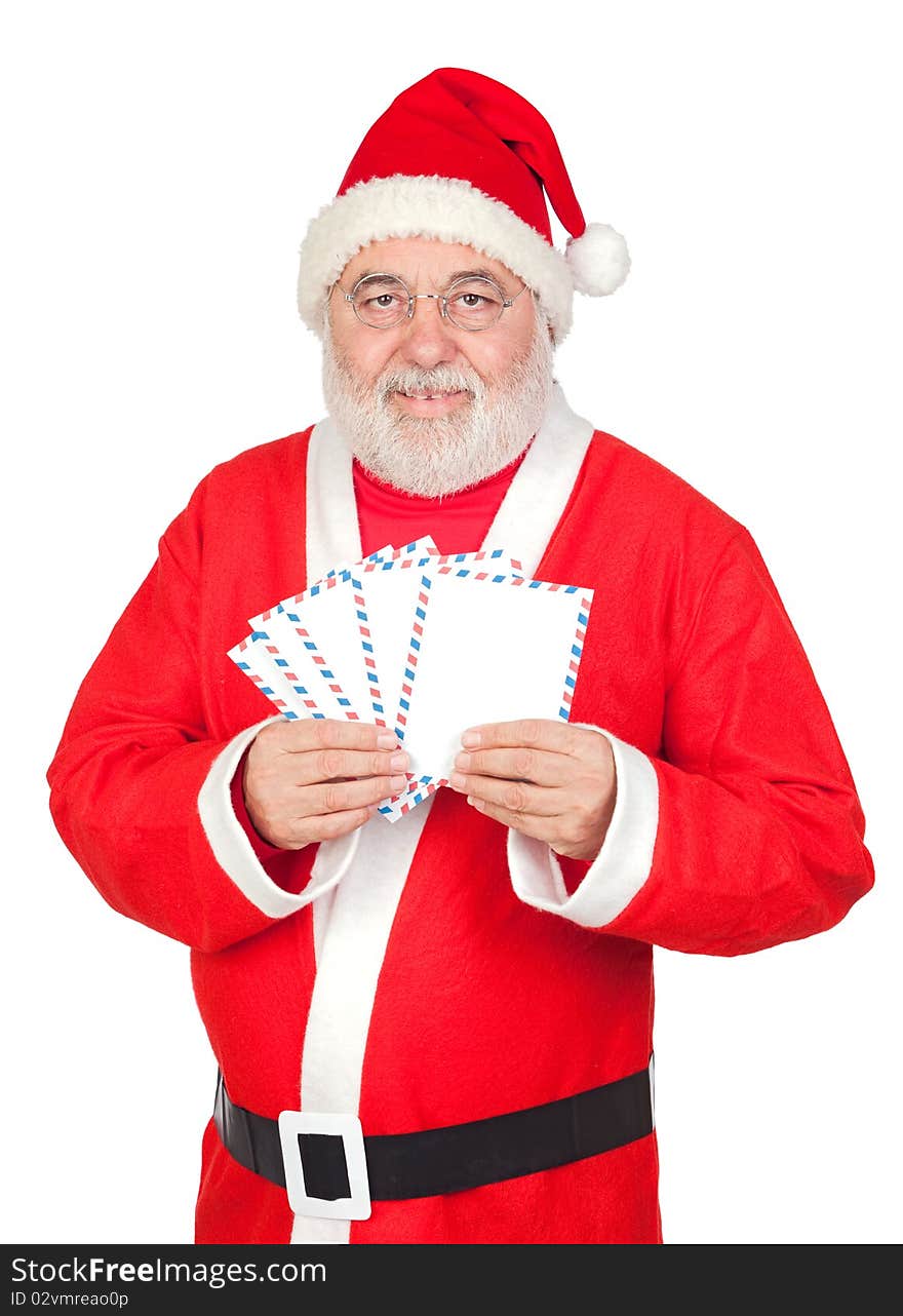 Santa Claus with envelopes for sending letters