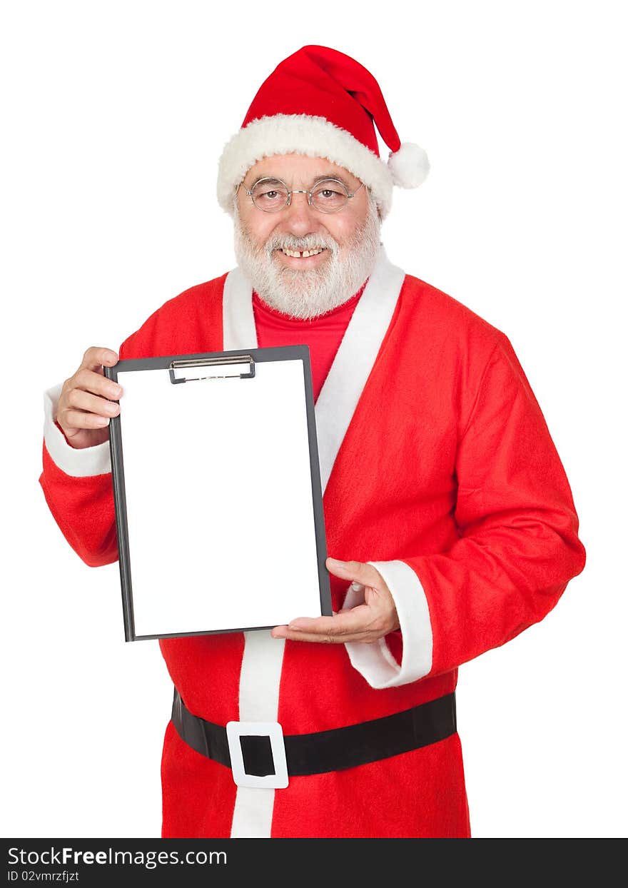 Smiley Santa Claus With A Blank Clipboard